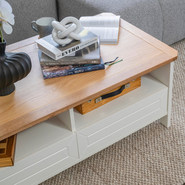 Wood coffee table detail