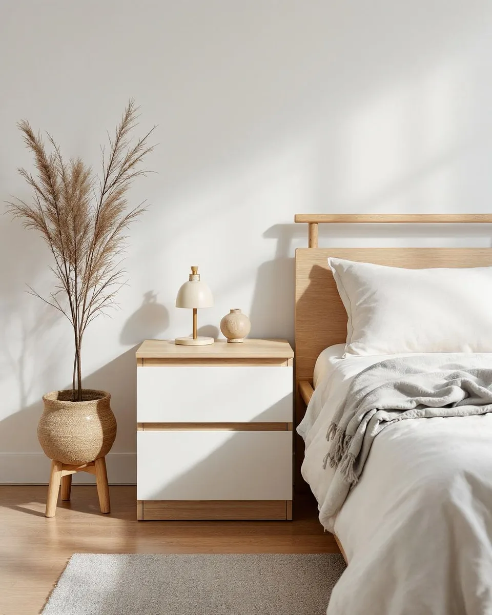 Stödd Bedside Table, Oak and White