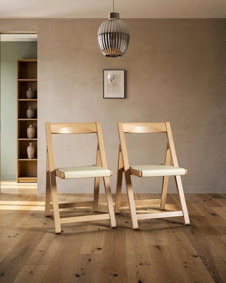 Lekka Foldable Dining Chair with cushion seat, Wood & Beige, Set of 2